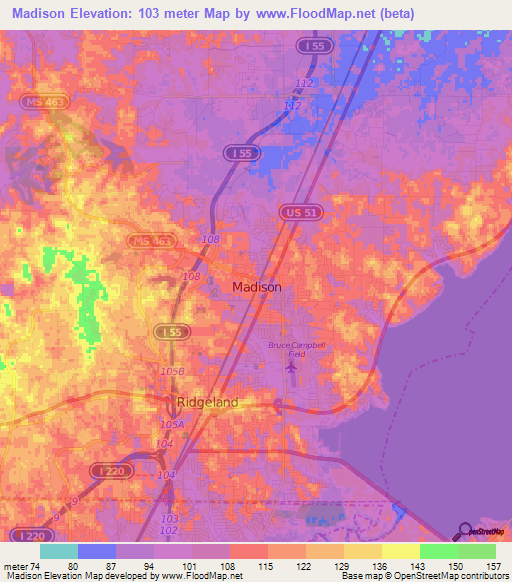 Madison,US Elevation Map