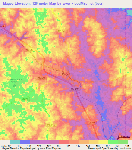 Magee,US Elevation Map