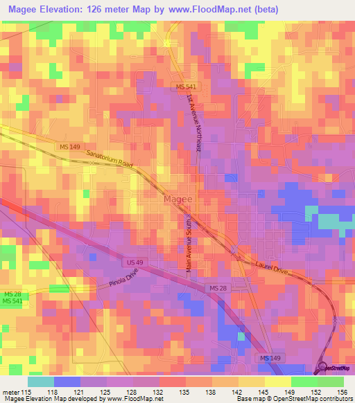 Magee,US Elevation Map