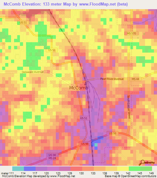 McComb,US Elevation Map