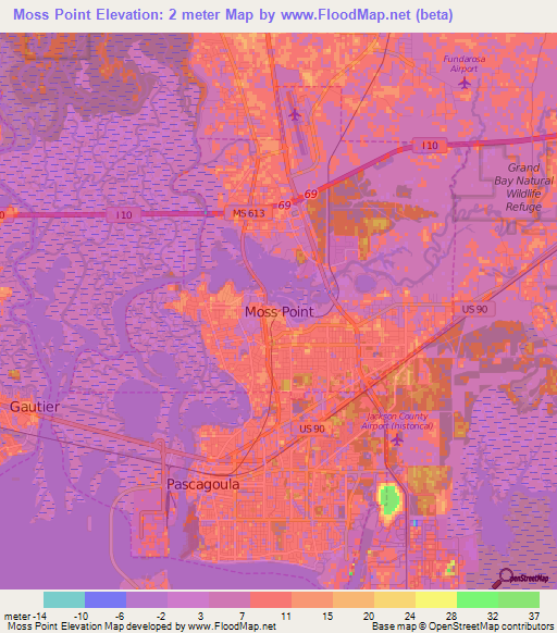 Moss Point,US Elevation Map