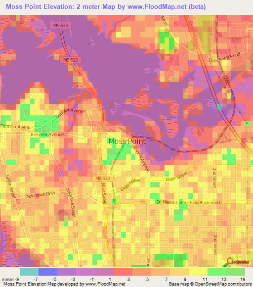 Moss Point,US Elevation Map