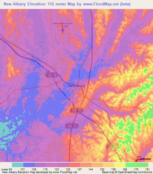 New Albany,US Elevation Map