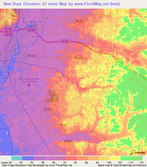 New Hope,US Elevation Map