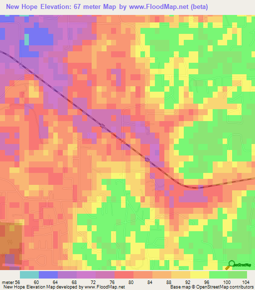 New Hope,US Elevation Map