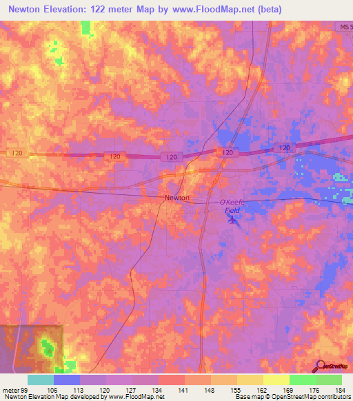 Newton,US Elevation Map