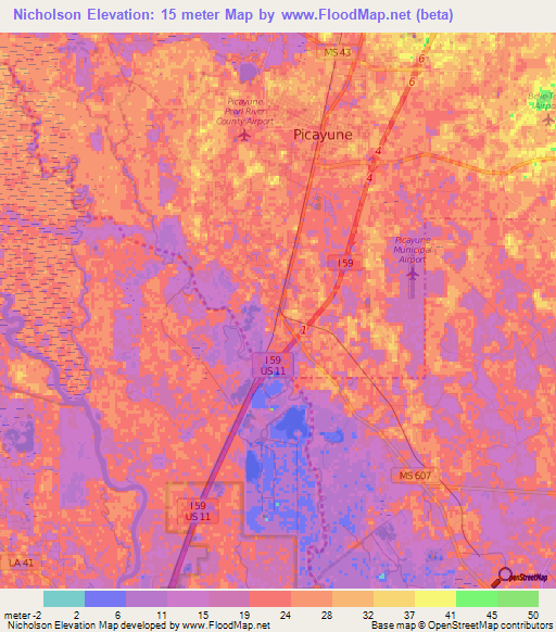 Nicholson,US Elevation Map