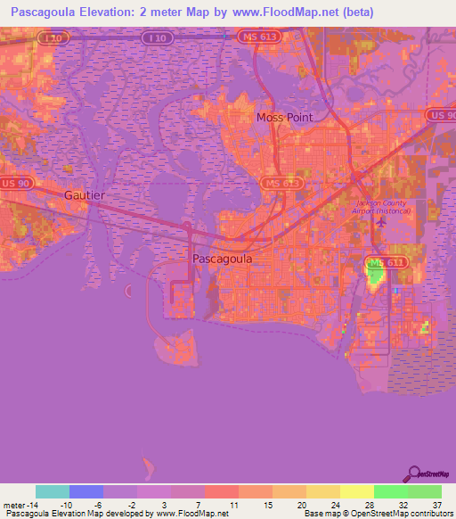 Pascagoula,US Elevation Map