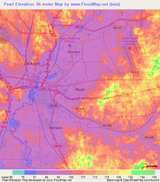 Pearl,US Elevation Map