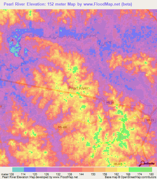 Pearl River,US Elevation Map