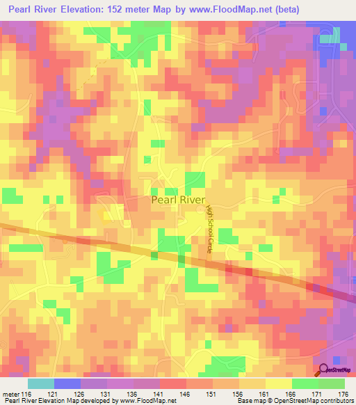 Pearl River,US Elevation Map