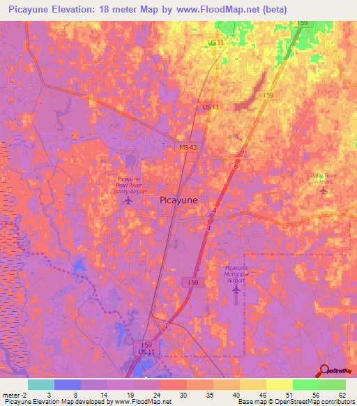 Picayune,US Elevation Map