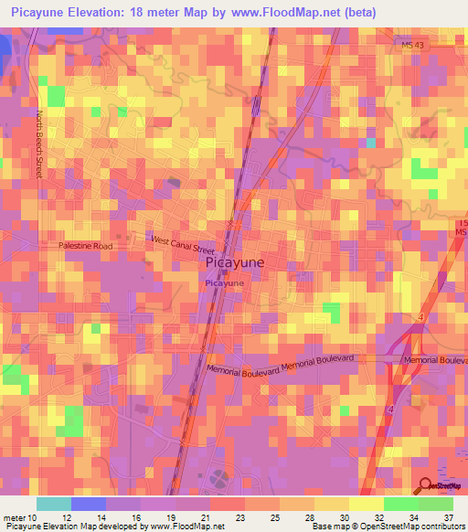 Picayune,US Elevation Map