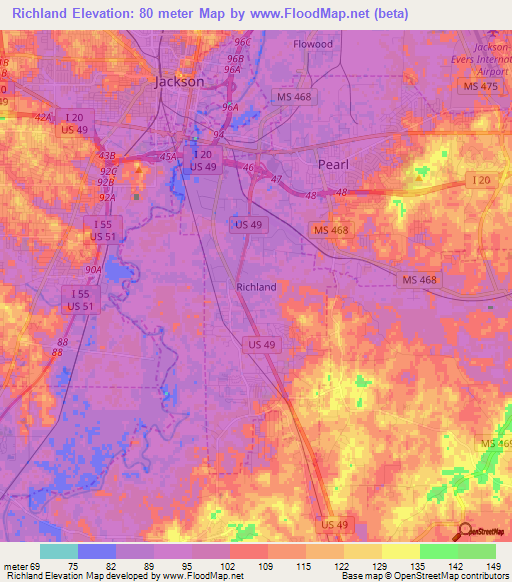 Richland,US Elevation Map