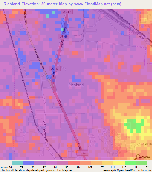 Richland,US Elevation Map