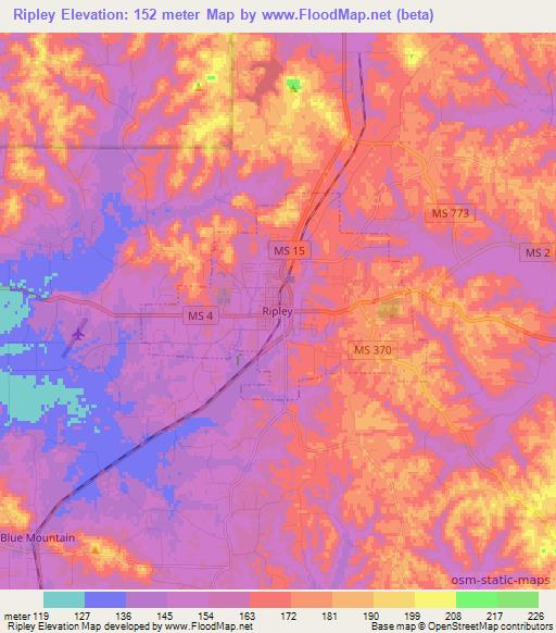 Ripley,US Elevation Map