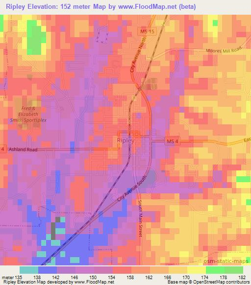 Ripley,US Elevation Map