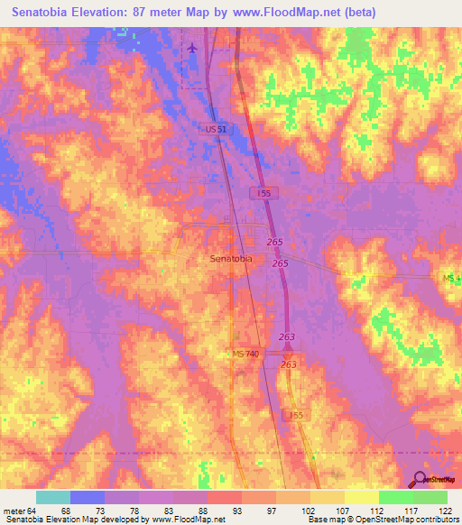 Senatobia,US Elevation Map