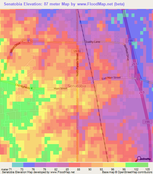 Senatobia,US Elevation Map