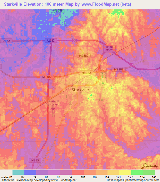 Starkville,US Elevation Map