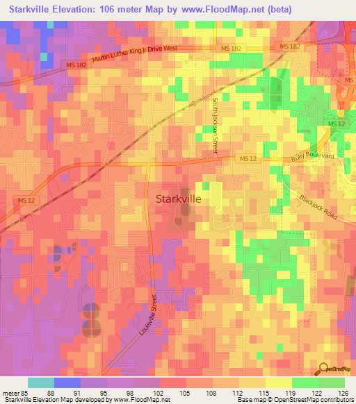 Starkville,US Elevation Map