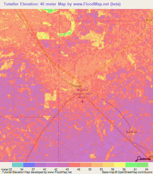 Tutwiler,US Elevation Map