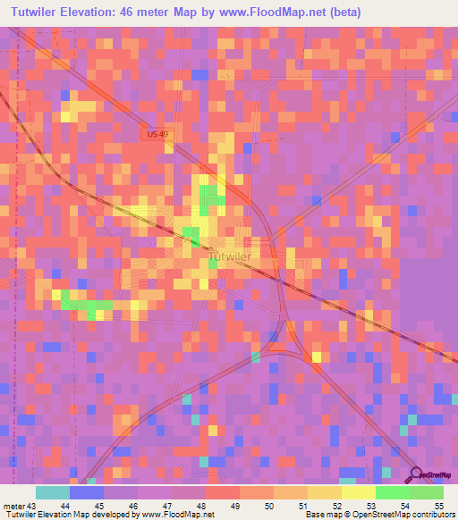 Tutwiler,US Elevation Map