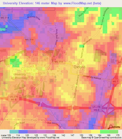 University,US Elevation Map