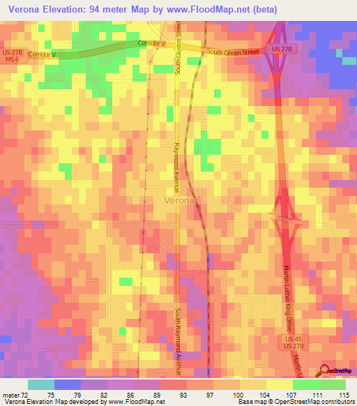 Verona,US Elevation Map