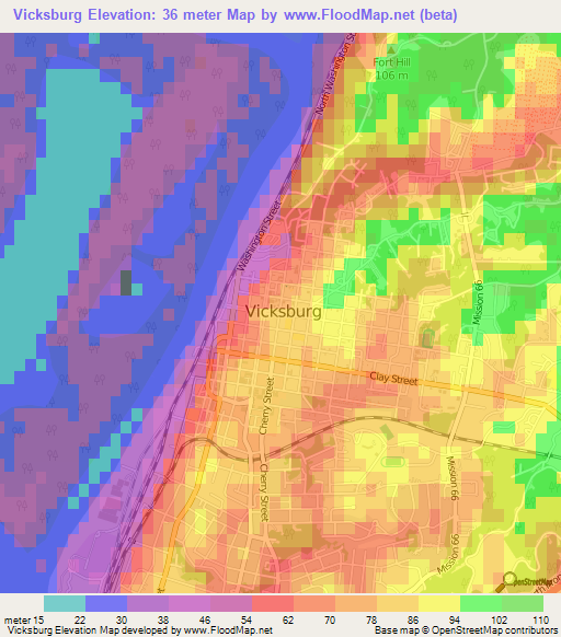 Vicksburg,US Elevation Map