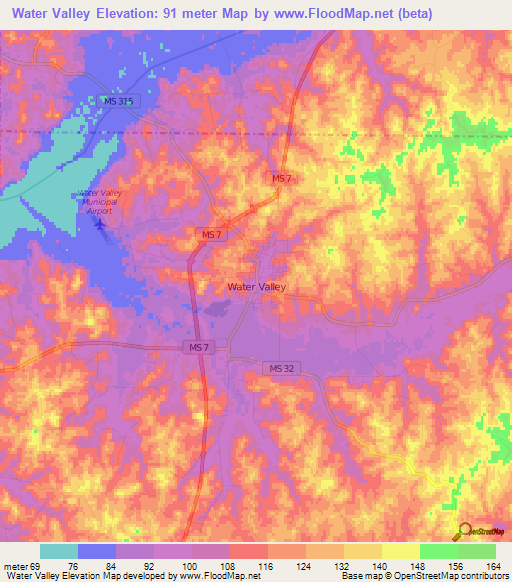 Water Valley,US Elevation Map