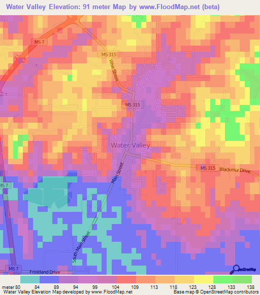 Water Valley,US Elevation Map