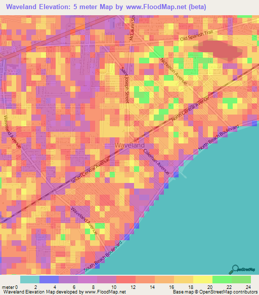 Waveland,US Elevation Map