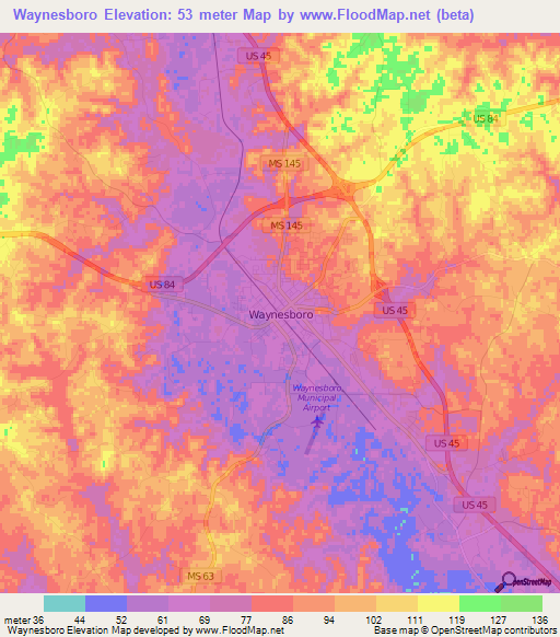 Waynesboro,US Elevation Map