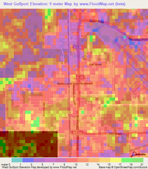 West Gulfport,US Elevation Map