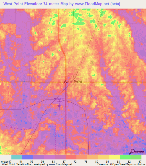 West Point,US Elevation Map