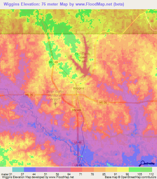 Wiggins,US Elevation Map