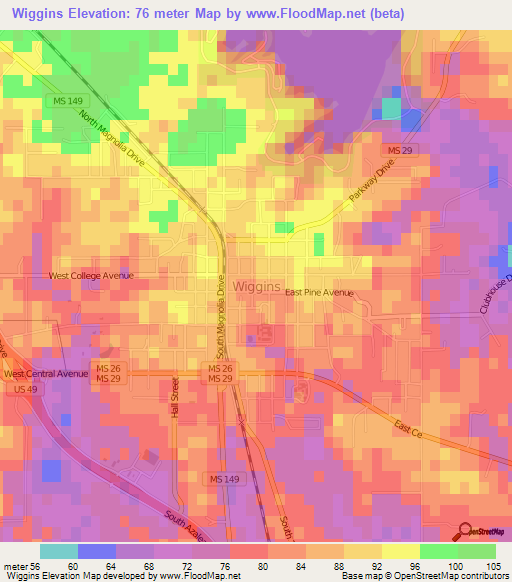 Wiggins,US Elevation Map