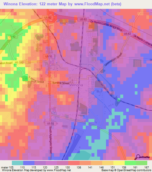 Winona,US Elevation Map