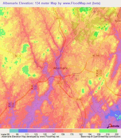 Albemarle,US Elevation Map