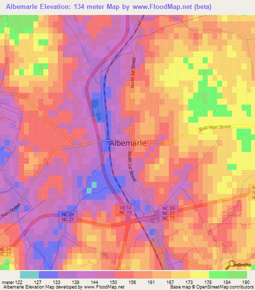 Albemarle,US Elevation Map