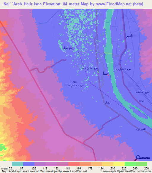 Naj` `Arab Hajir Isna,Egypt Elevation Map