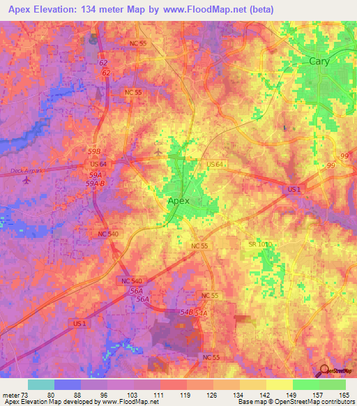 Apex,US Elevation Map