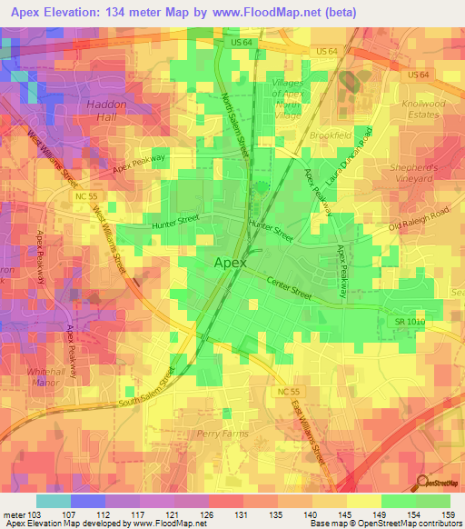 Apex,US Elevation Map