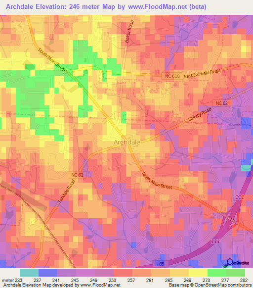 Archdale,US Elevation Map