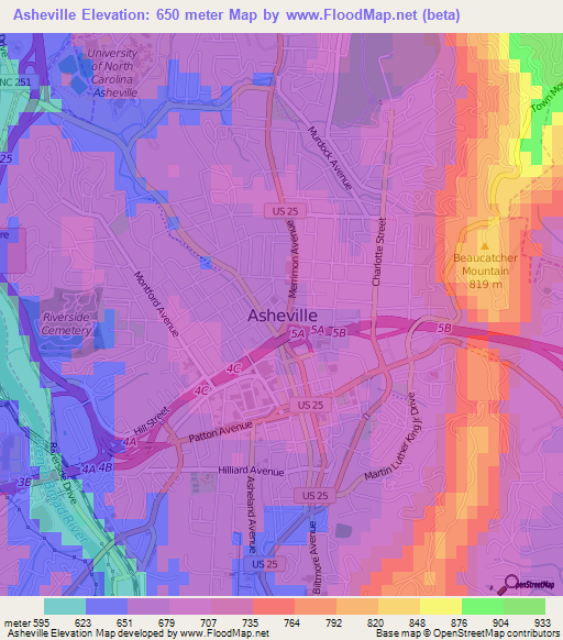 Asheville,US Elevation Map