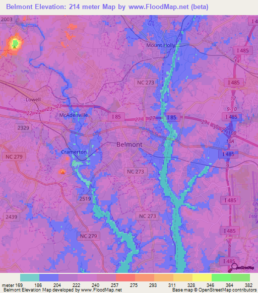 Belmont,US Elevation Map