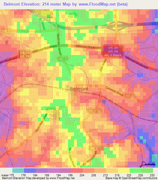 Belmont,US Elevation Map