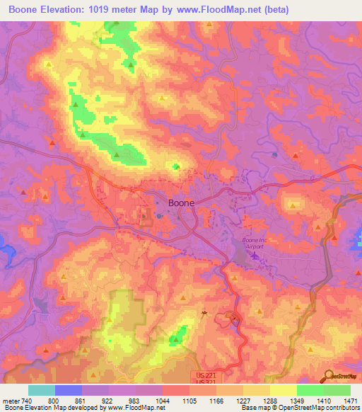 Boone,US Elevation Map