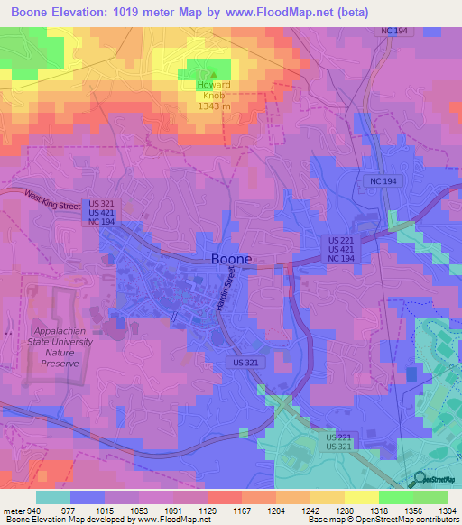 Boone,US Elevation Map